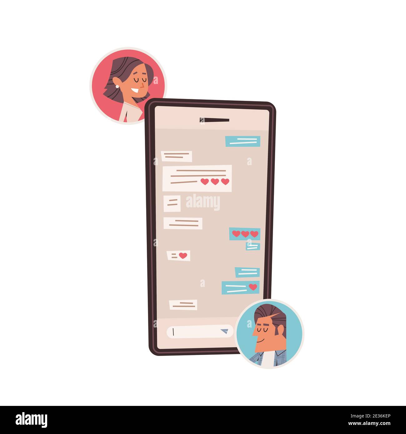 man woman couple in love chatting in mobile app valentines day ...