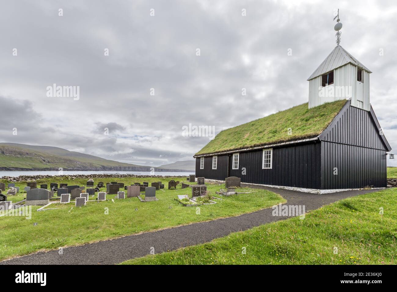 Sandur village church, Sandoy Island, Faroes Islands Stock Photo