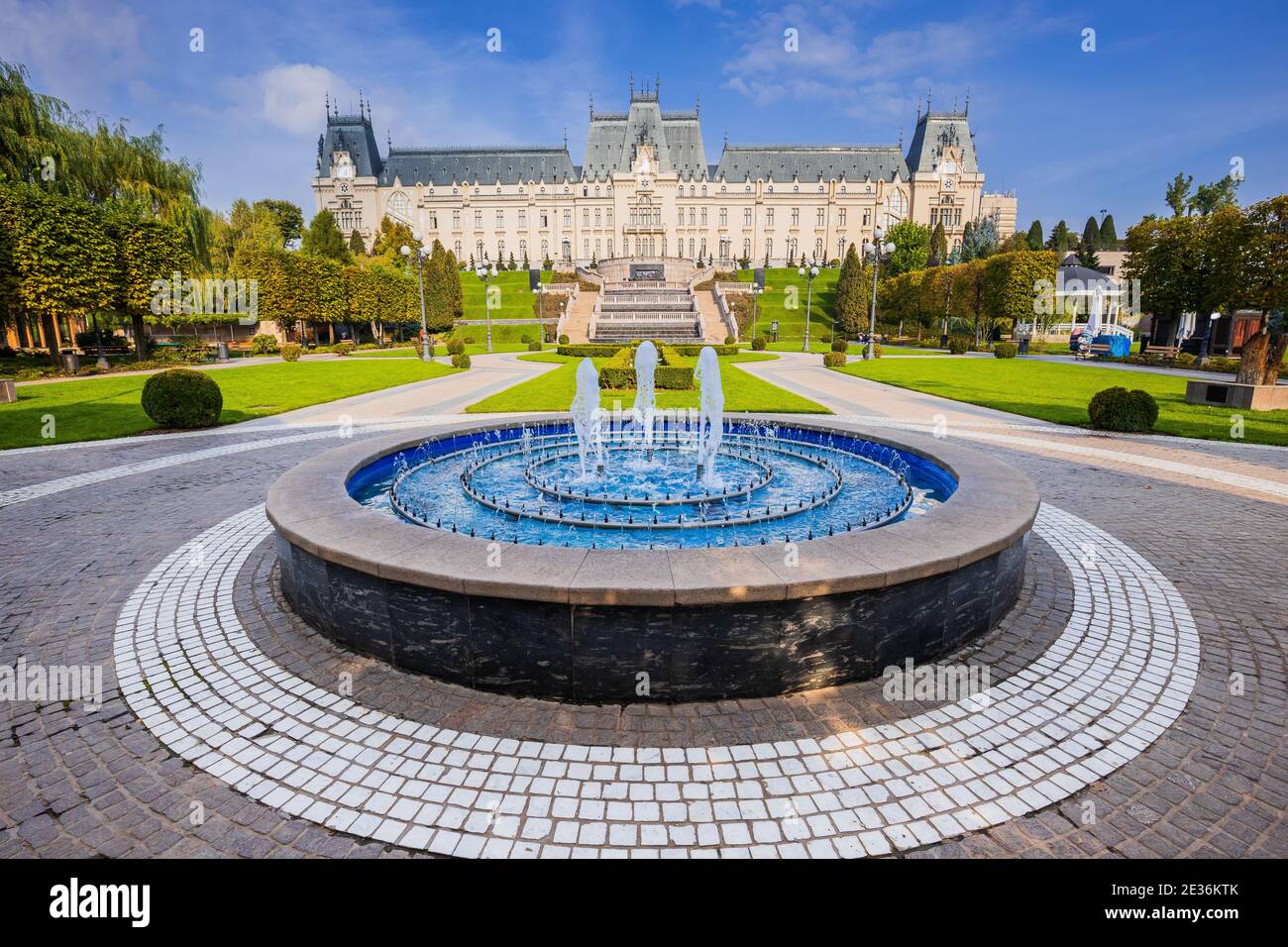 Iasi, Romania. Garden of the Palace of Culture (Moldavia National Museum Complex). Stock Photo