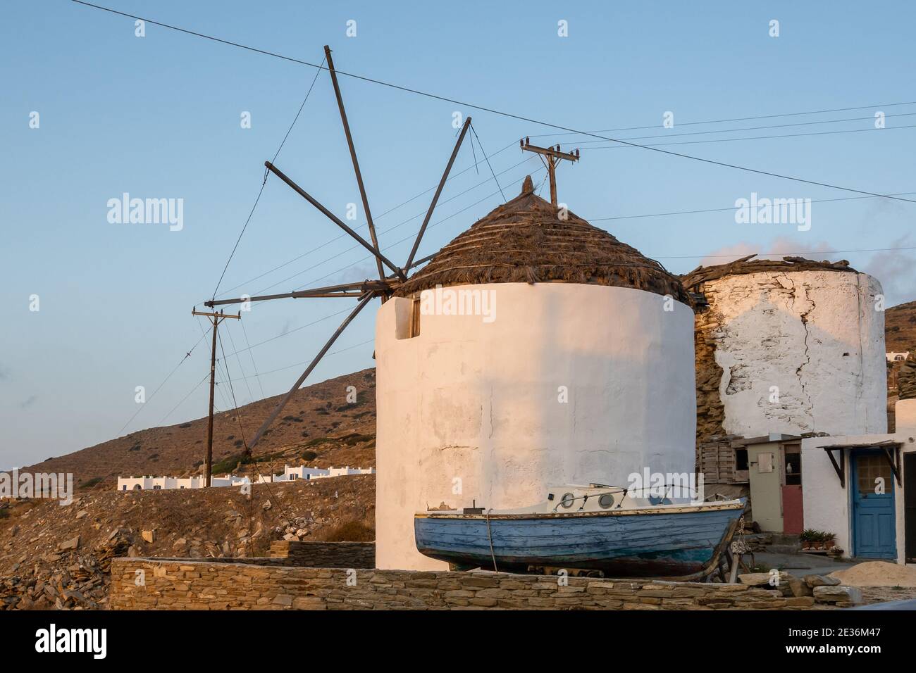 The traditional Greek windmill of Ios Island in beautiful Cycladic town ...