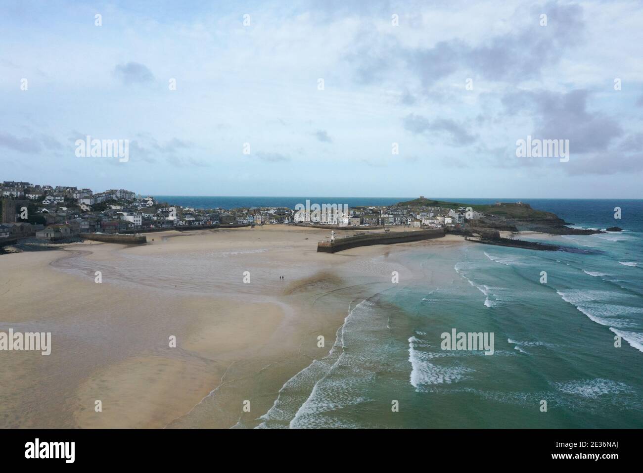 Aerial image of St Ives Harbour and town Stock Photo