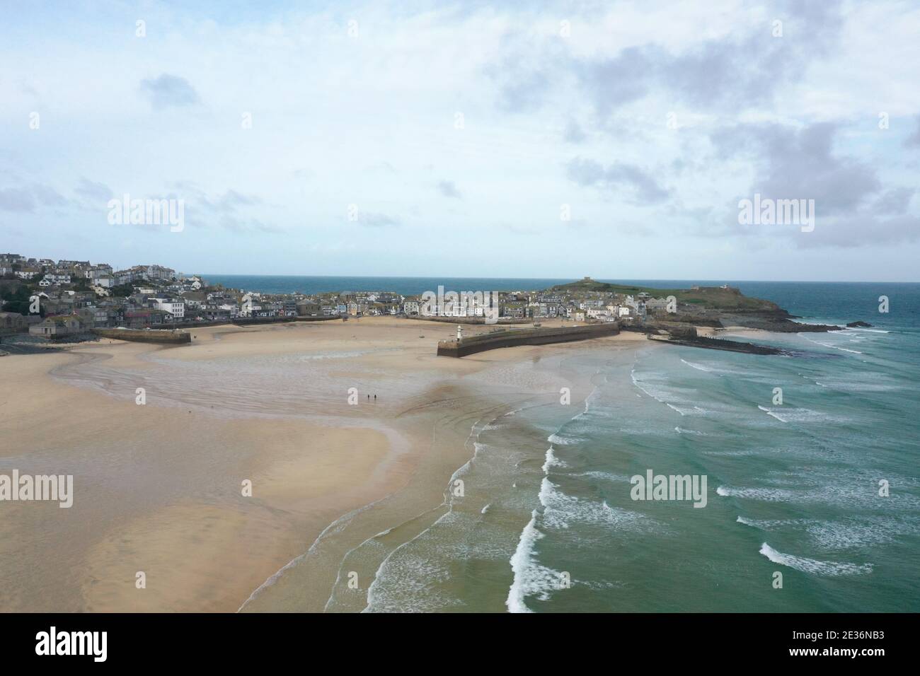Aerial image of St Ives Harbour Stock Photo