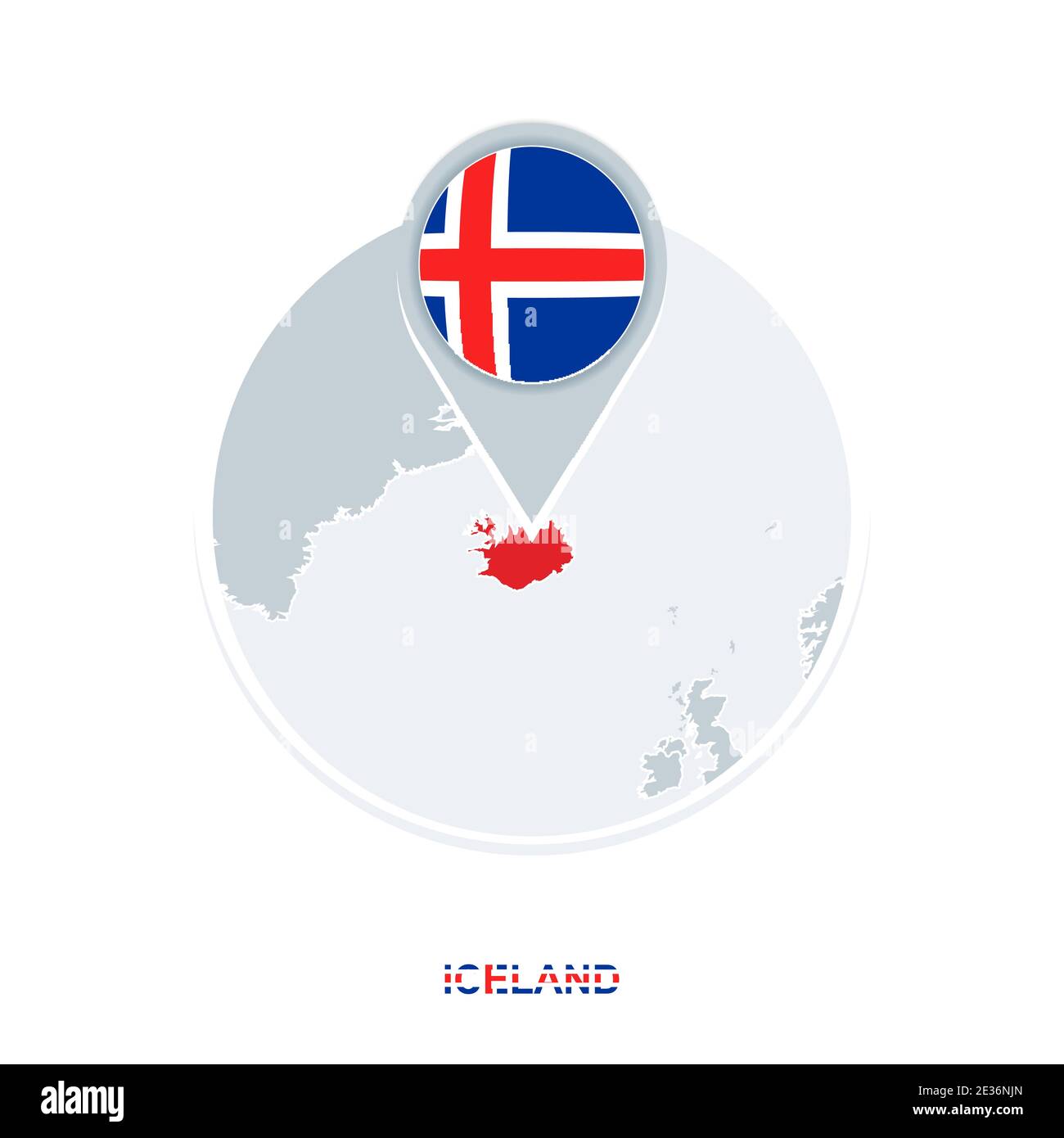 Iceland map and flag, vector map icon with highlighted Iceland Stock Vector