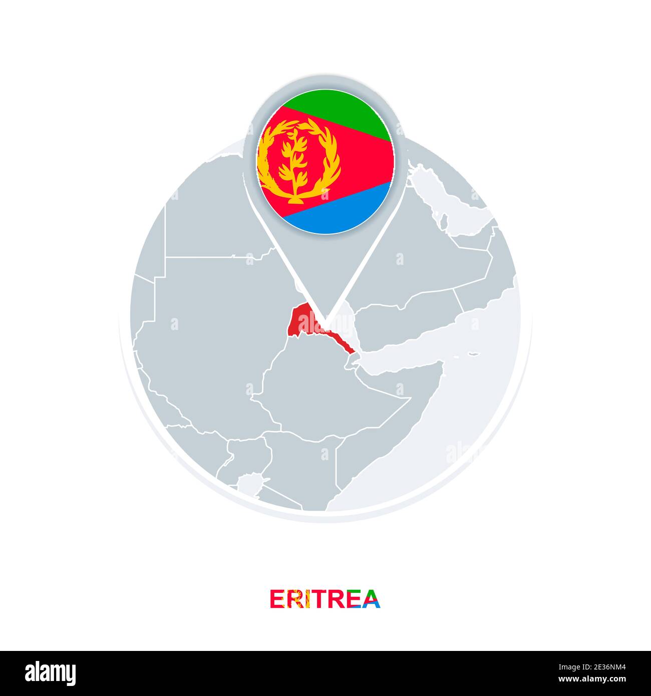 Eritrea map and flag, vector map icon with highlighted Eritrea Stock Vector