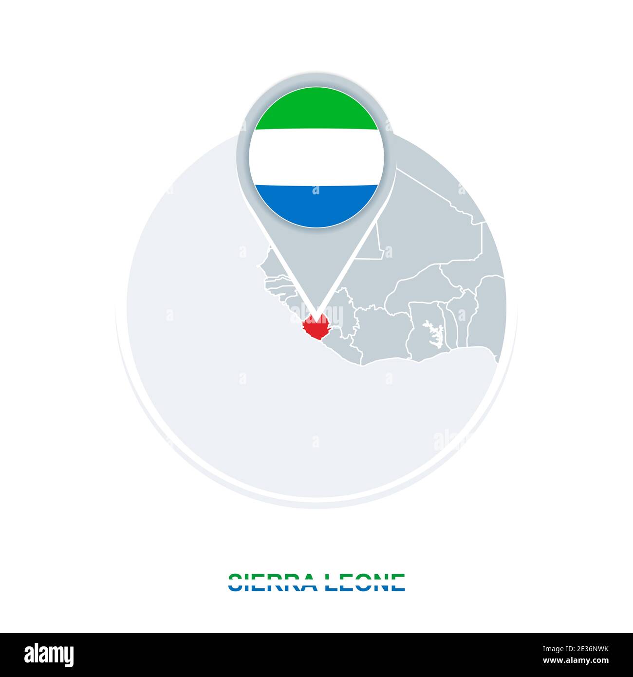Sierra Leone map and flag, vector map icon with highlighted Sierra Leone Stock Vector