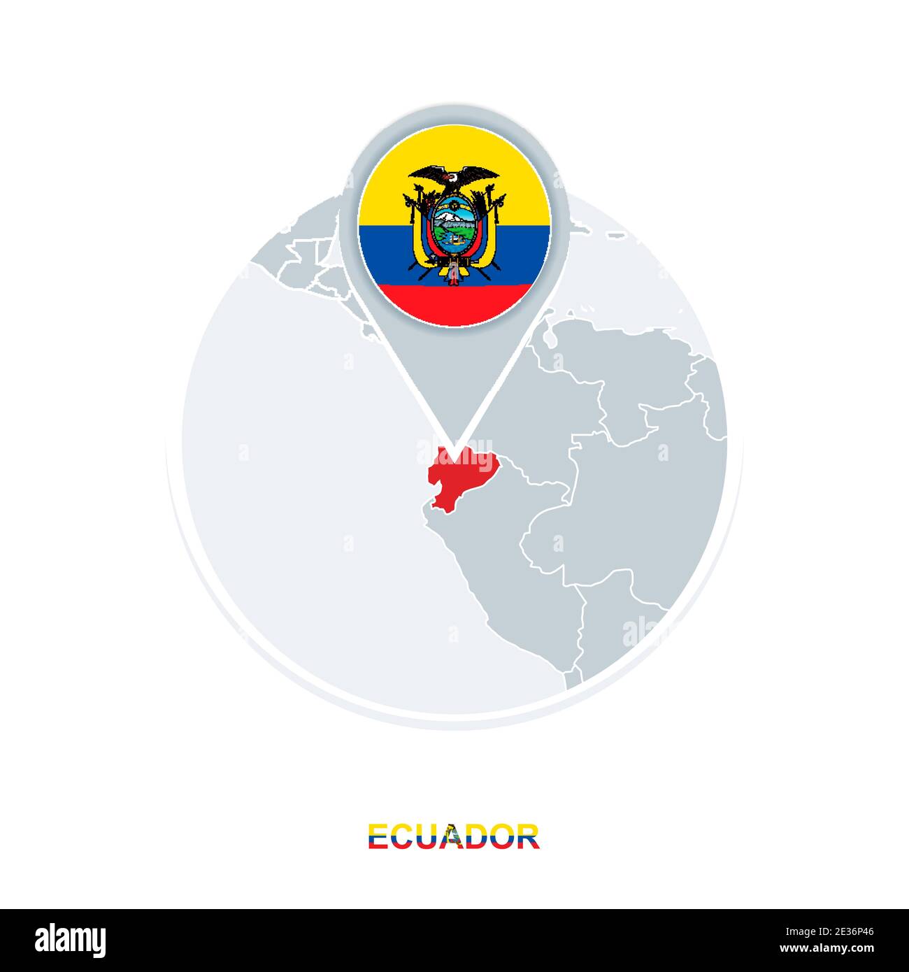 Ecuador map and flag, vector map icon with highlighted Ecuador Stock Vector