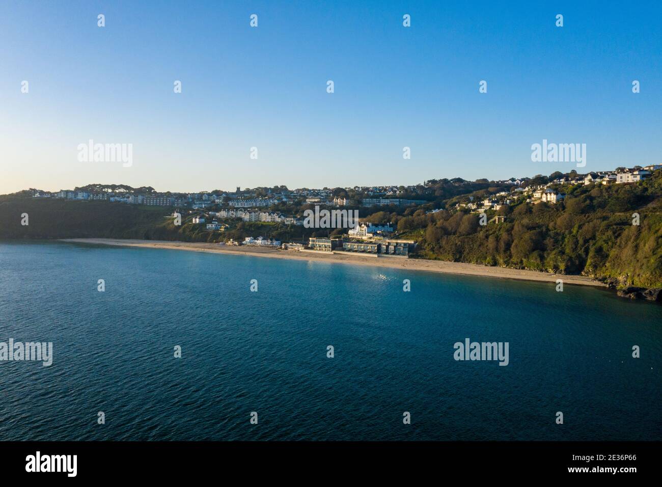 Aerial image taken out to see of the Carbis Bay Hotel Stock Photo
