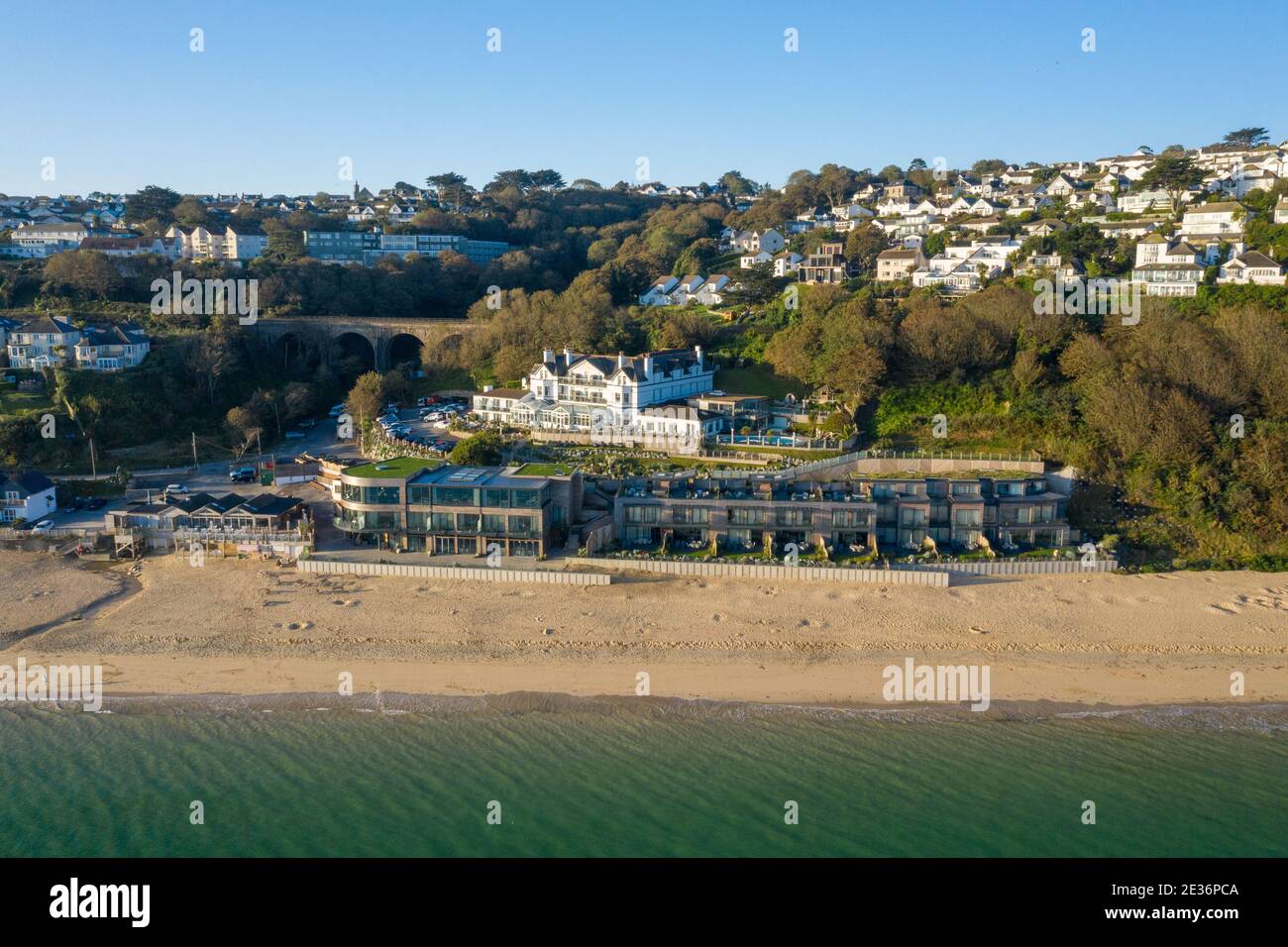 Aerial image of the Carbis Bay Hotel Stock Photo