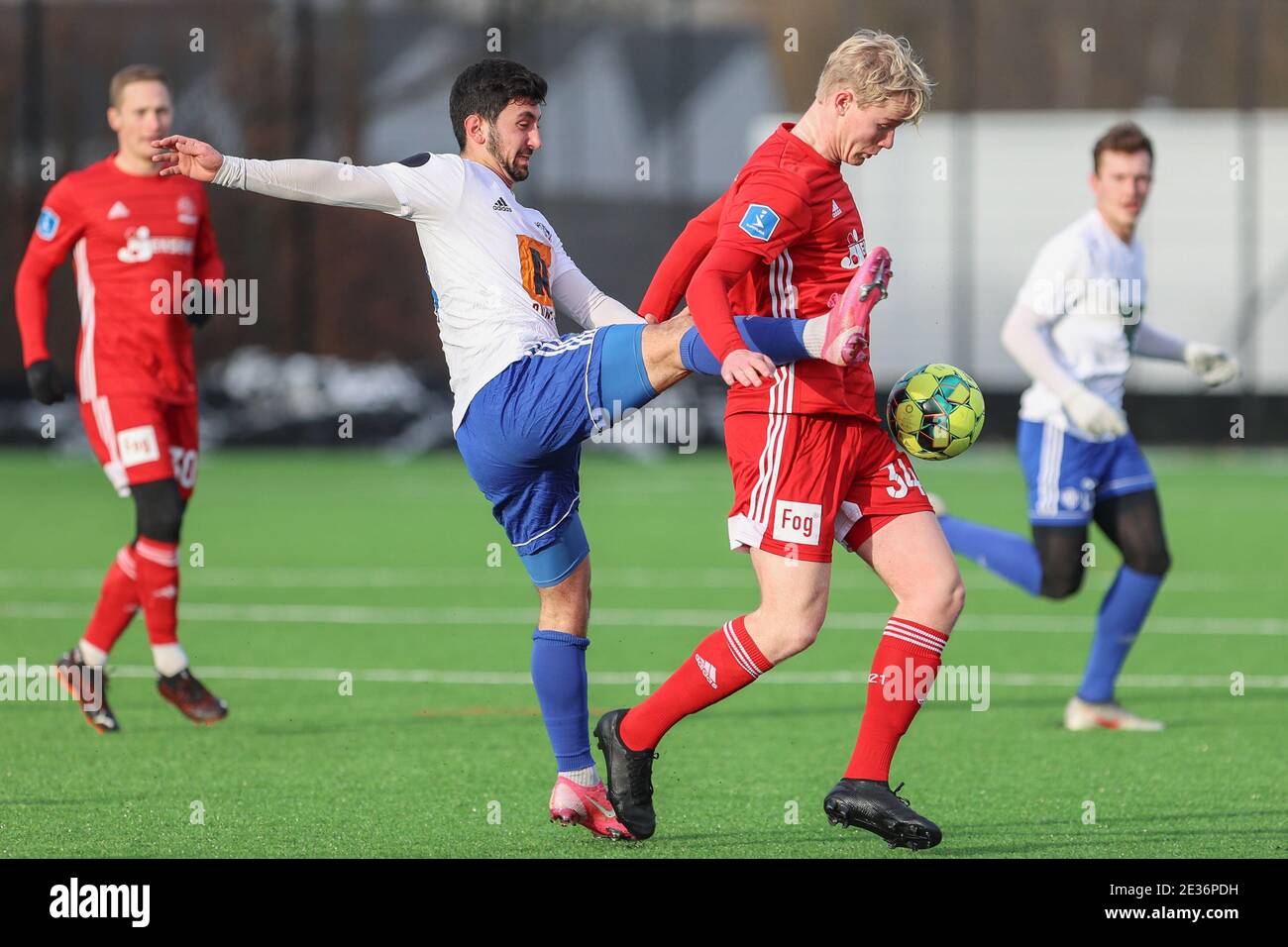 Kongens Lyngby, Denmark. 16th Jan, 2021. Lauge Sandgrav (34) of Lyngby  Boldklub seen during the test match between Lyngby Boldklub and Hellerup IK  in Kongens Lyngby. (Photo Credit: Gonzales Photo/Alamy Live News