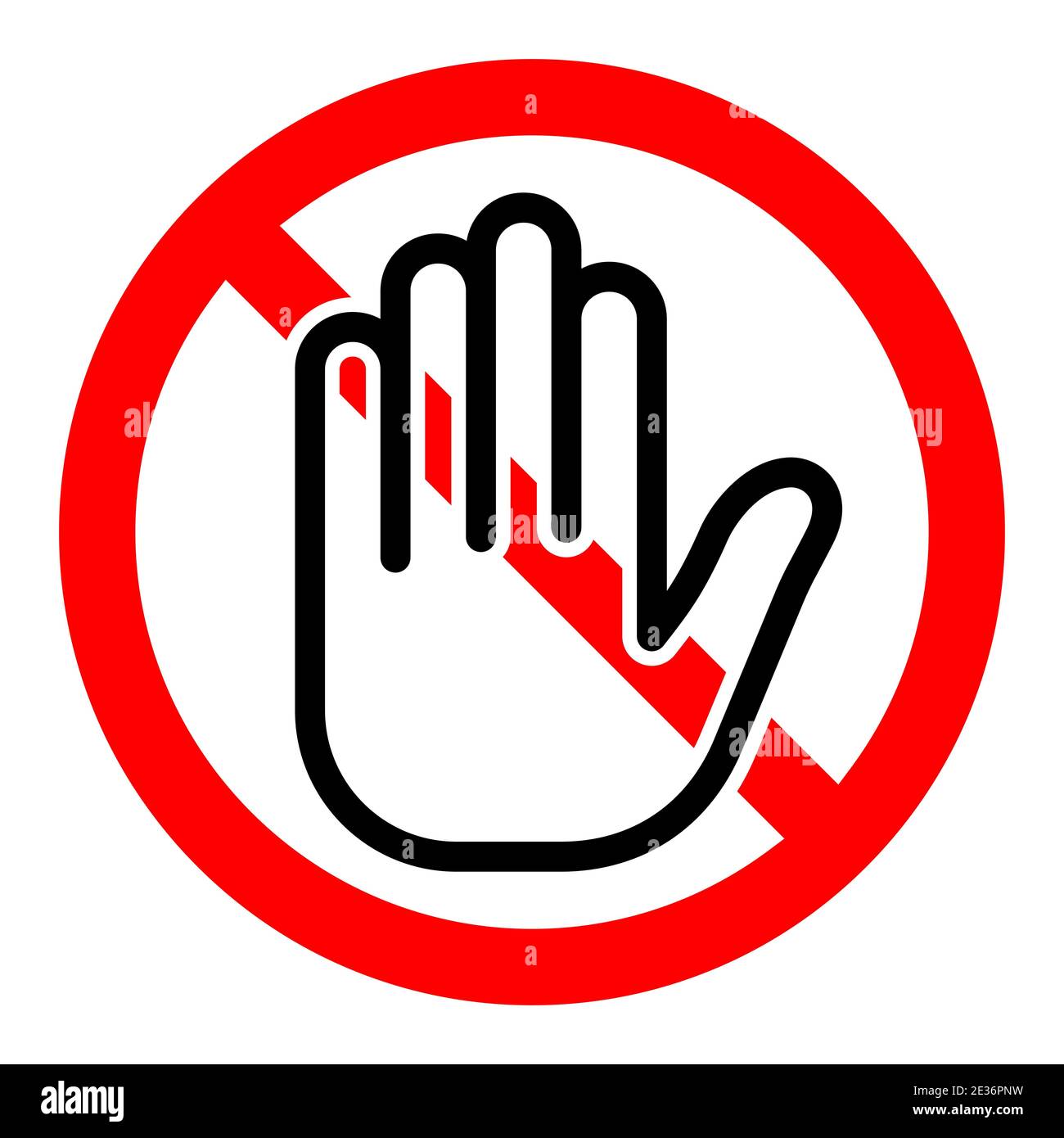 Stop or ban red round sign with hand icon. Vector illustration. Forbidden sign. Touch with hands