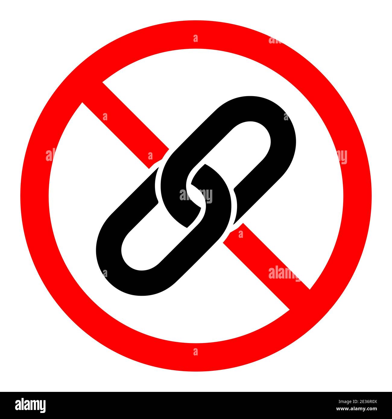 No chain icon. Link ban icon. Chain is prohibited. Stop or ban red round sign with chain icon