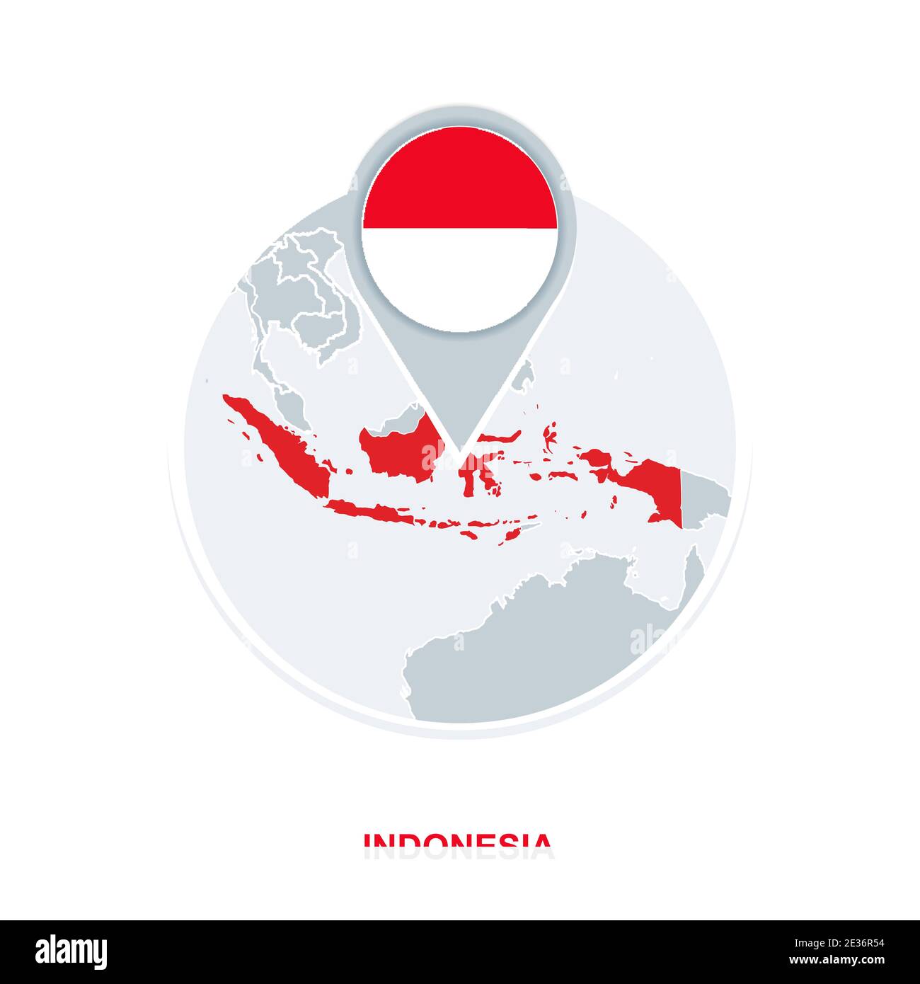 Indonesia map and flag, vector map icon with highlighted Indonesia Stock Vector
