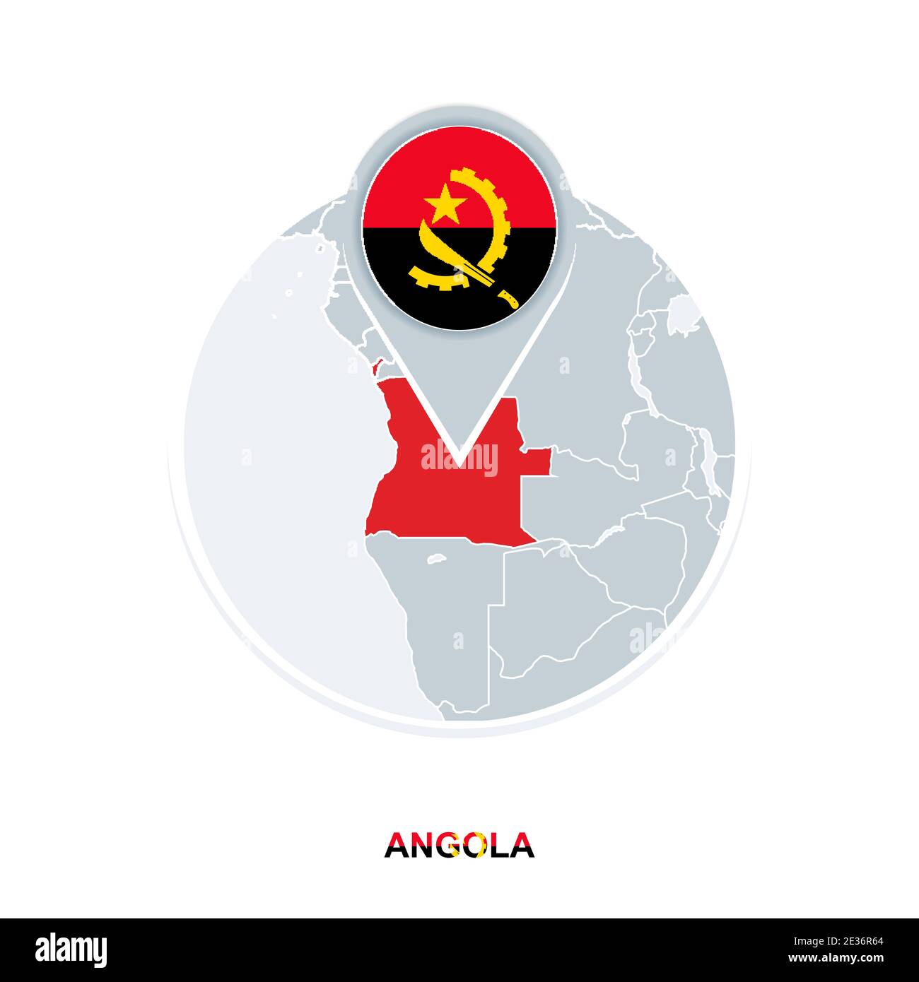 Angola Map And Flag Vector Map Icon With Highlighted Angola Stock