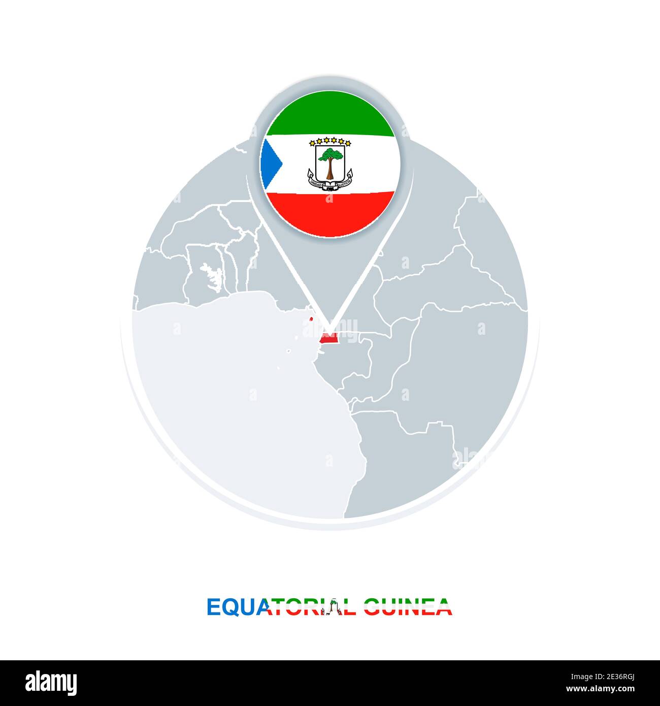 Equatorial Guinea map and flag, vector map icon with highlighted Equatorial Guinea Stock Vector