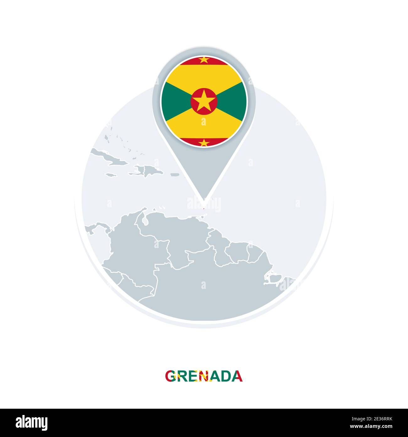 Grenada map and flag, vector map icon with highlighted Grenada Stock Vector