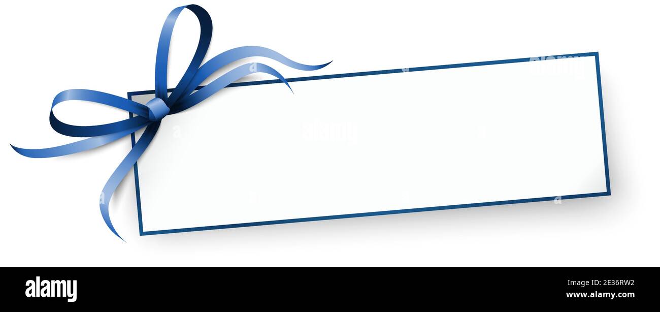 eps vector illustration of little white paper with shadow and free space for greetings and beautiful styled ribbon bow colored blue Stock Vector