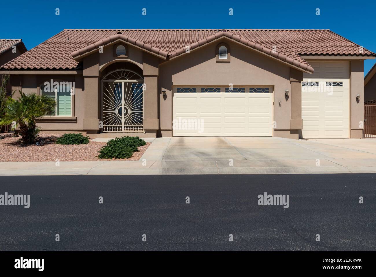The facade of a residential house in a suburb area in the State of Nevada, USA. Stock Photo