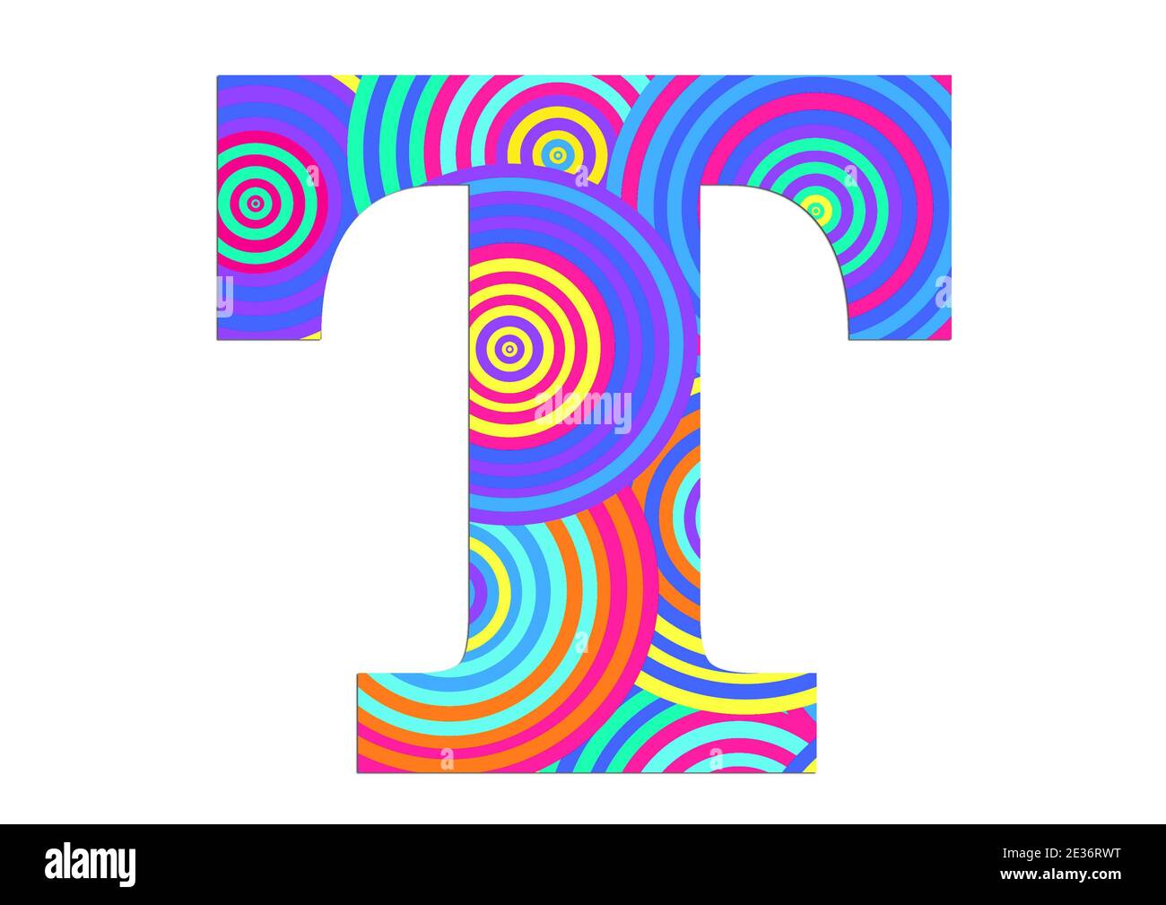 Alphabet T made of fun colorful circle pattern for decoration Stock Photo