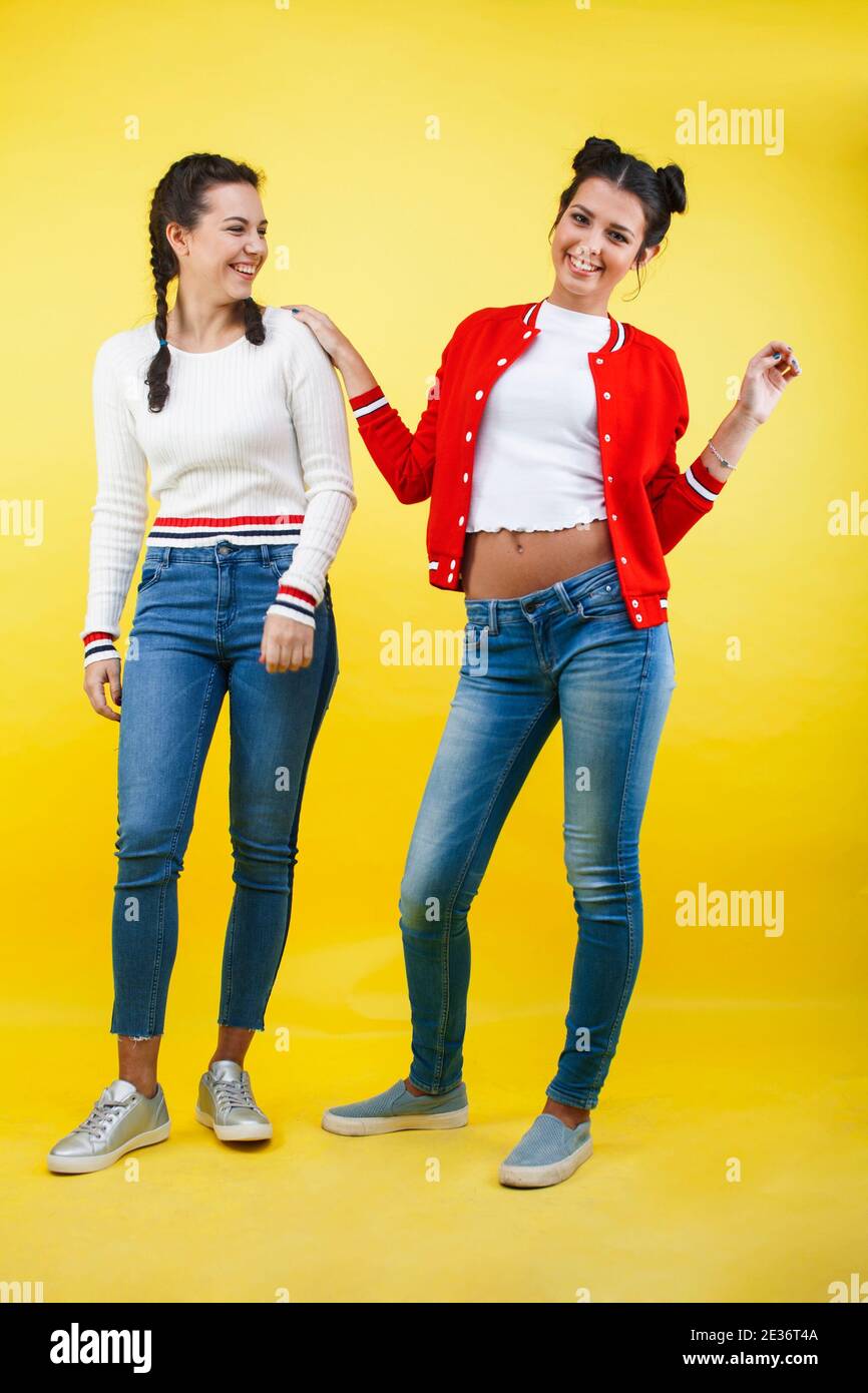 lifestyle people concept: two pretty young school teenage girls having ...