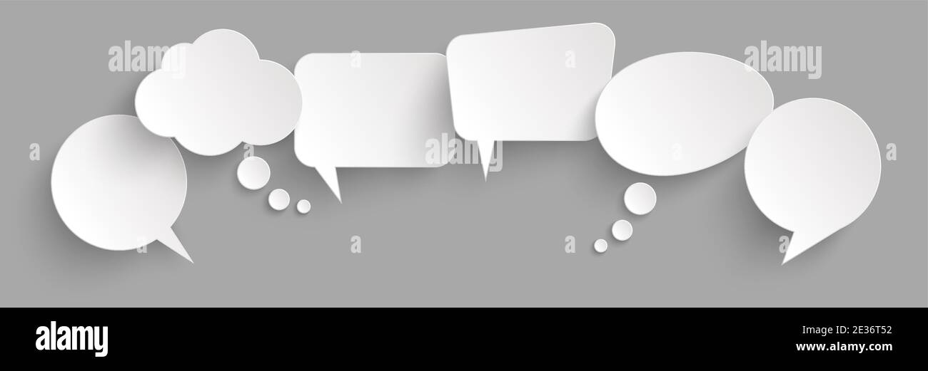 illustration of six speech bubbles with shadow looking like stickers ...