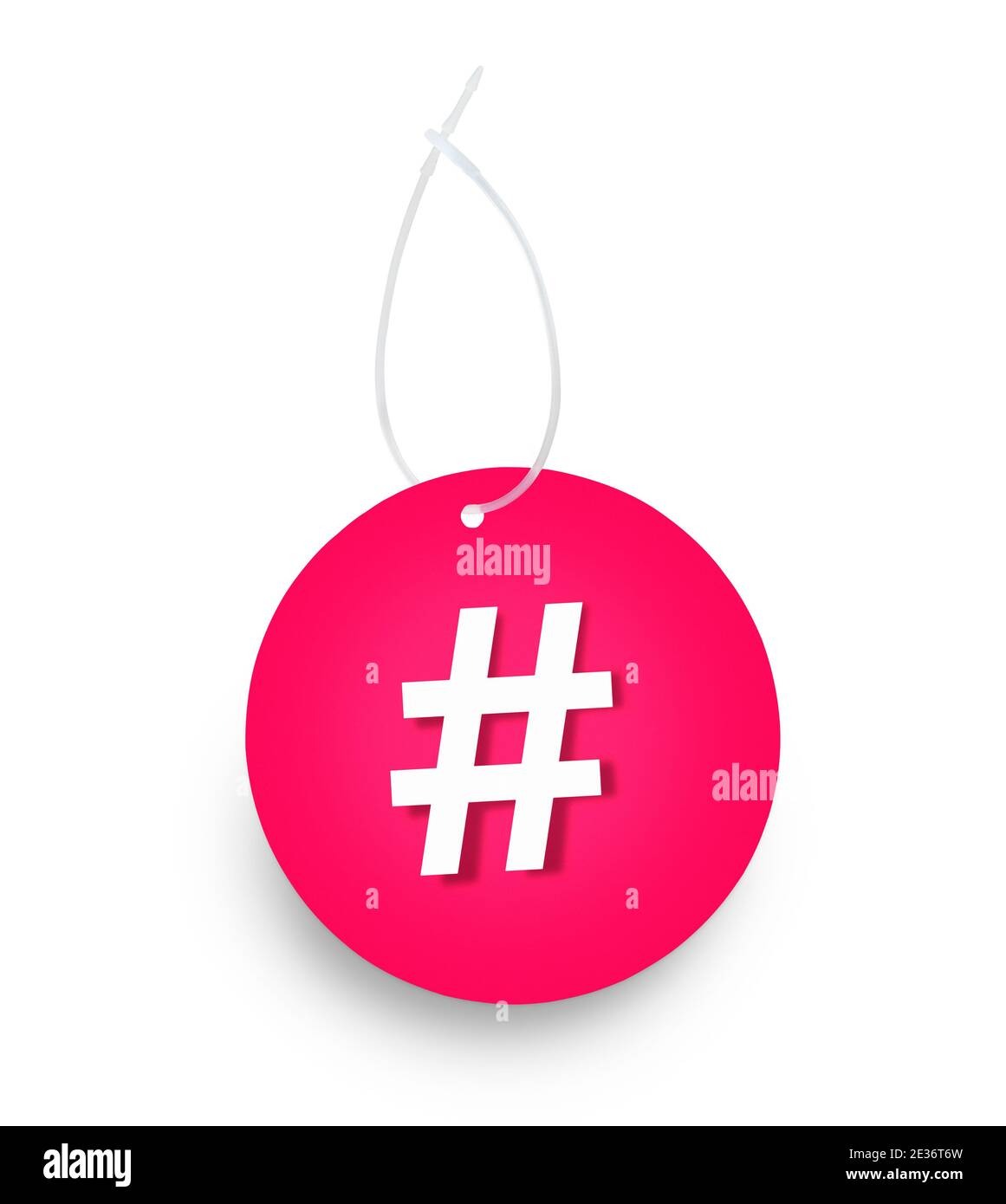 Red color hashtag tag sign against white background. Clipping path on tag and hanger tape Stock Photo
