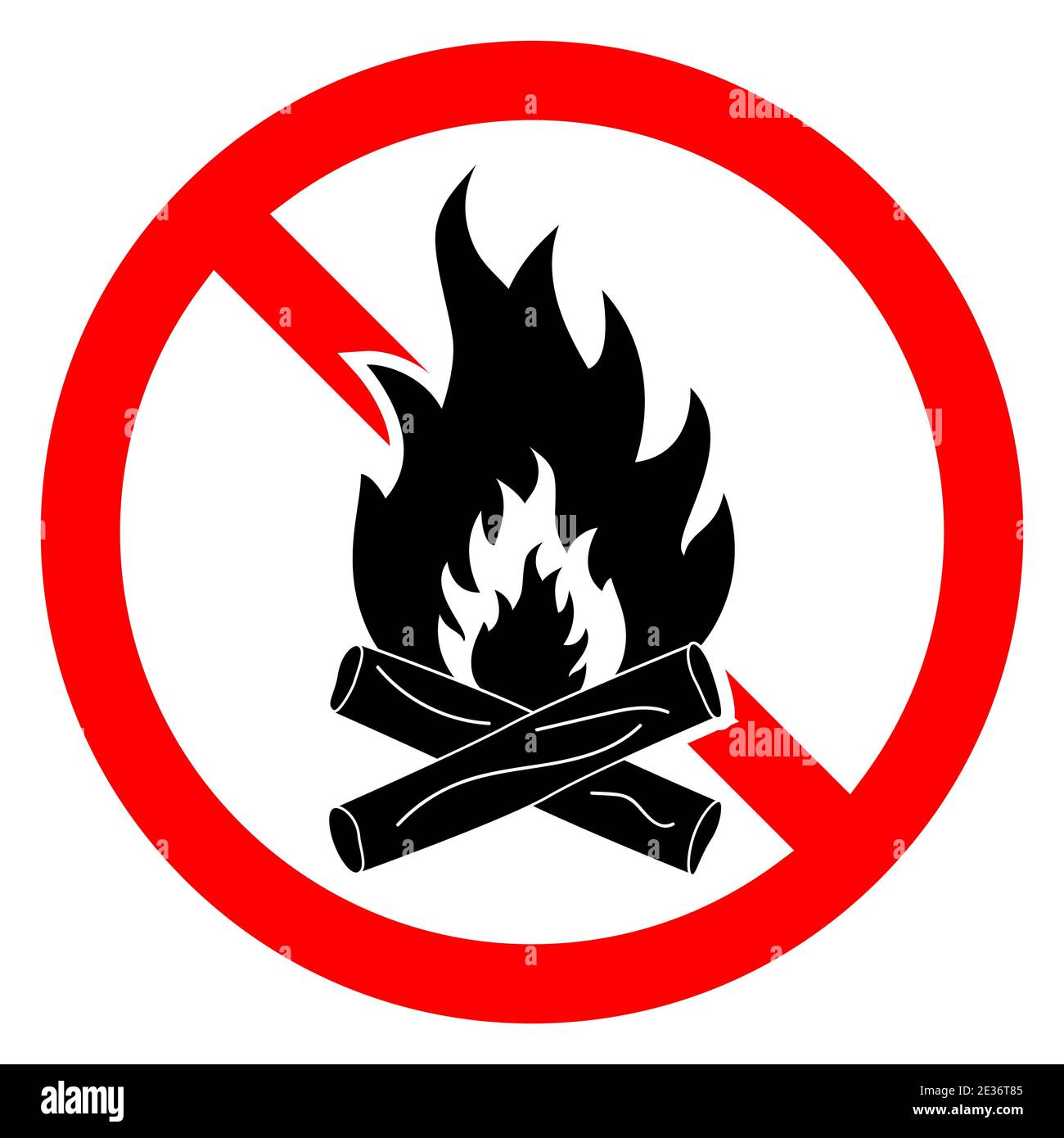 Stop bonfire icon. No fire icon. Red ban of flame sign. Vector
