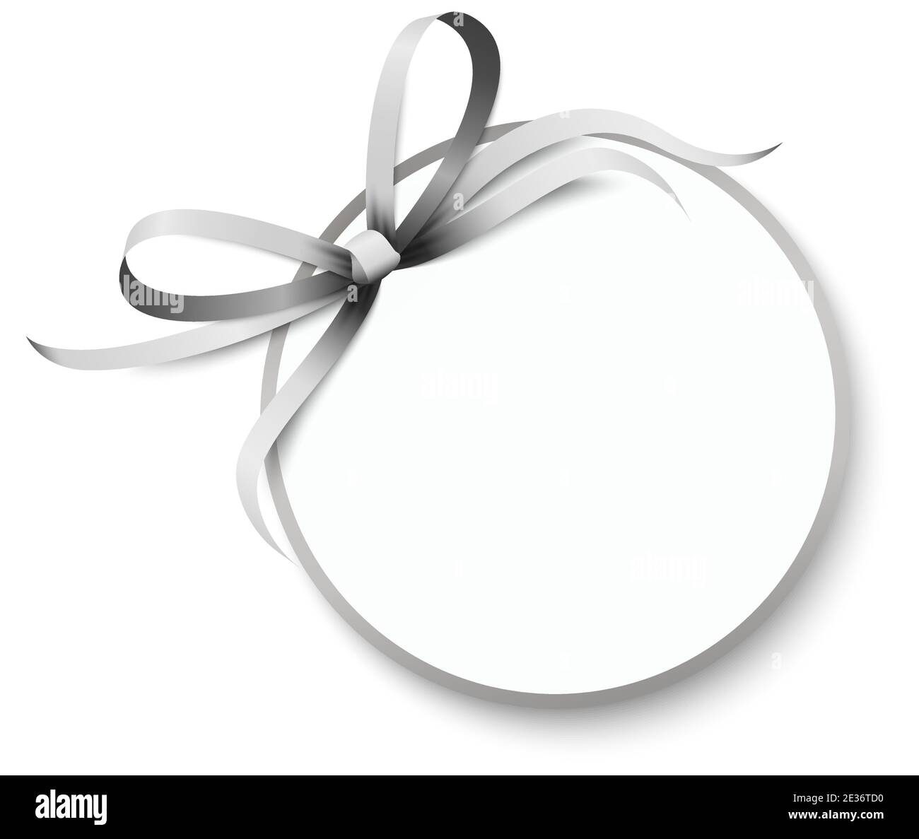 eps vector illustration of little white paper with shadow and free space for greetings and beautiful styled ribbon bow colored silver Stock Vector
