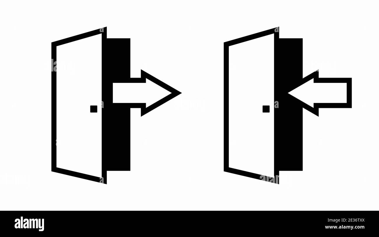 Vector Isolated Door and Arrow Icons, Black and White Entry and Exit ...