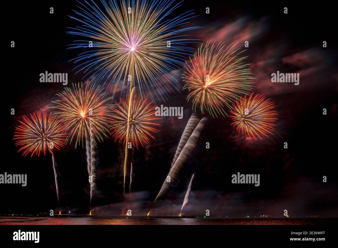 Fantastic Multicolor Firework Celebration from the big boat over the