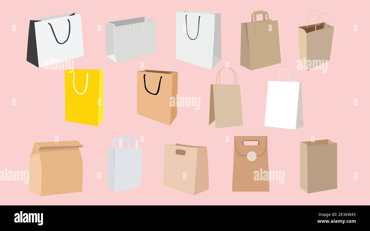 Vector Isolated Set of Shopping bags and Paper Bags, Different Shapes