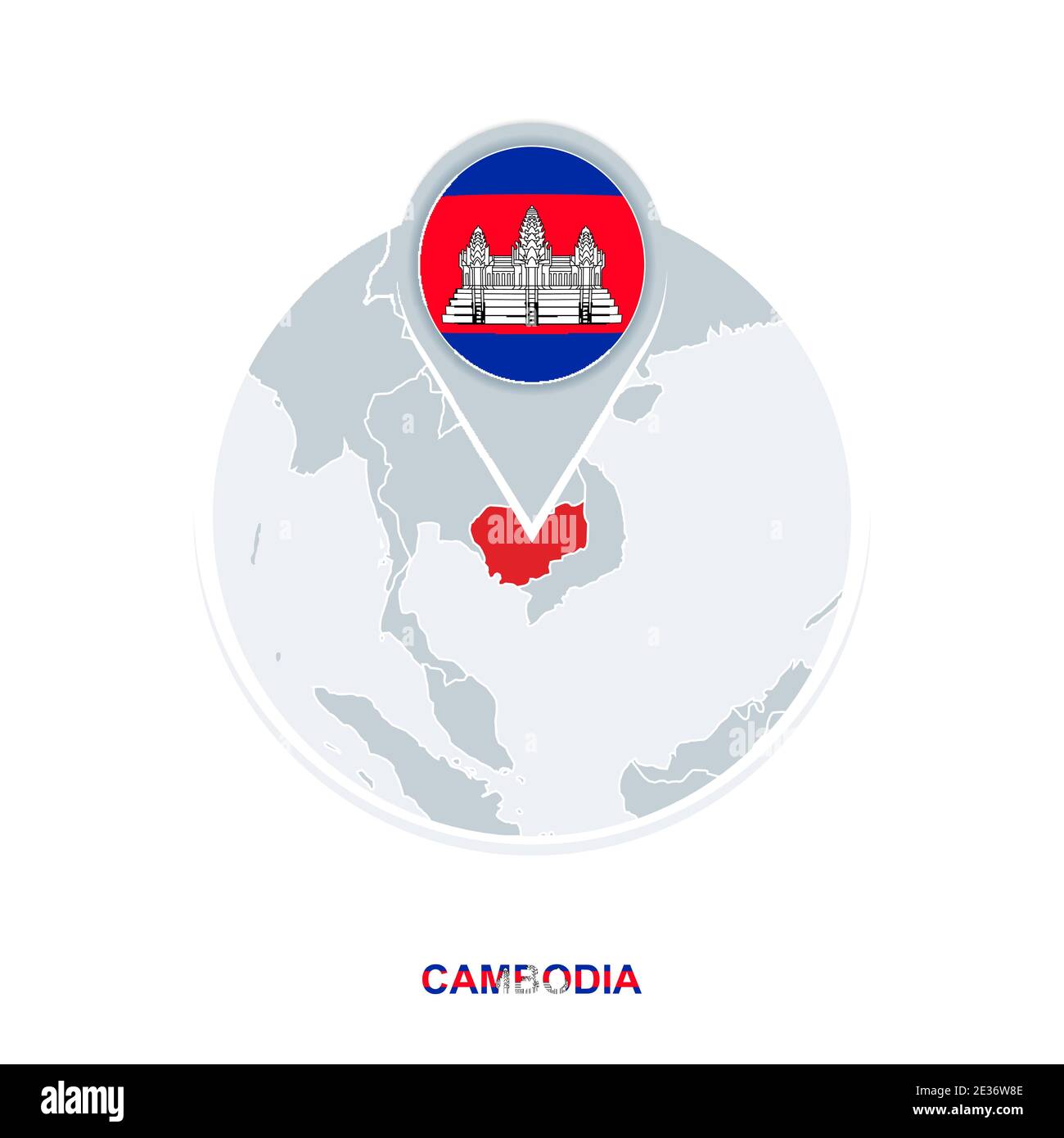 Cambodia map and flag, vector map icon with highlighted Cambodia Stock