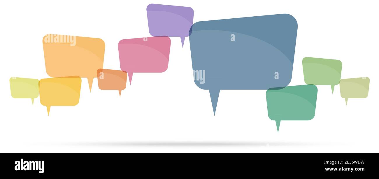illustration of colored speech bubbles in a row with space for text ...
