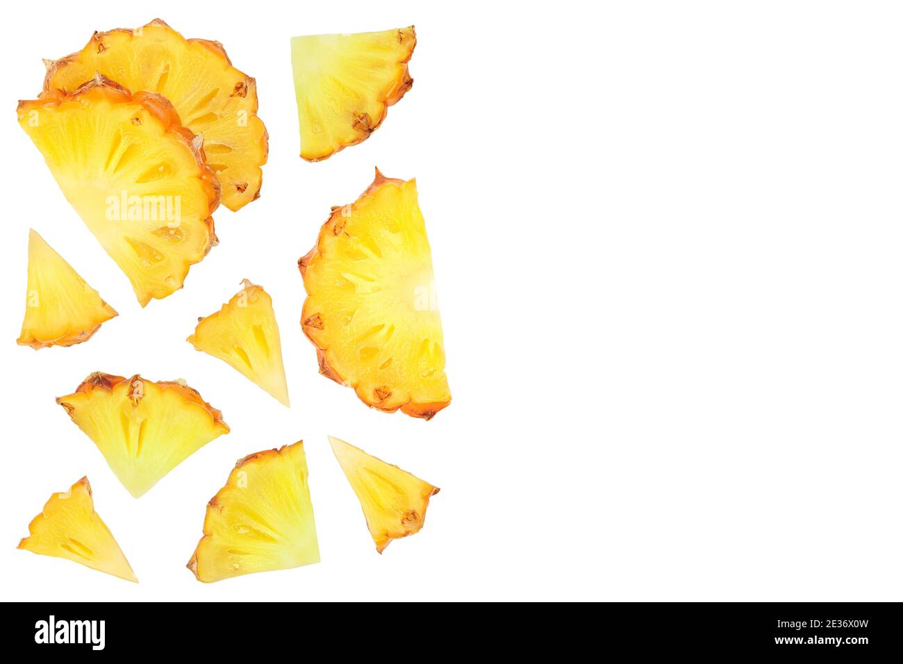 pineapple slices isolated on white background . Top view with copy ...
