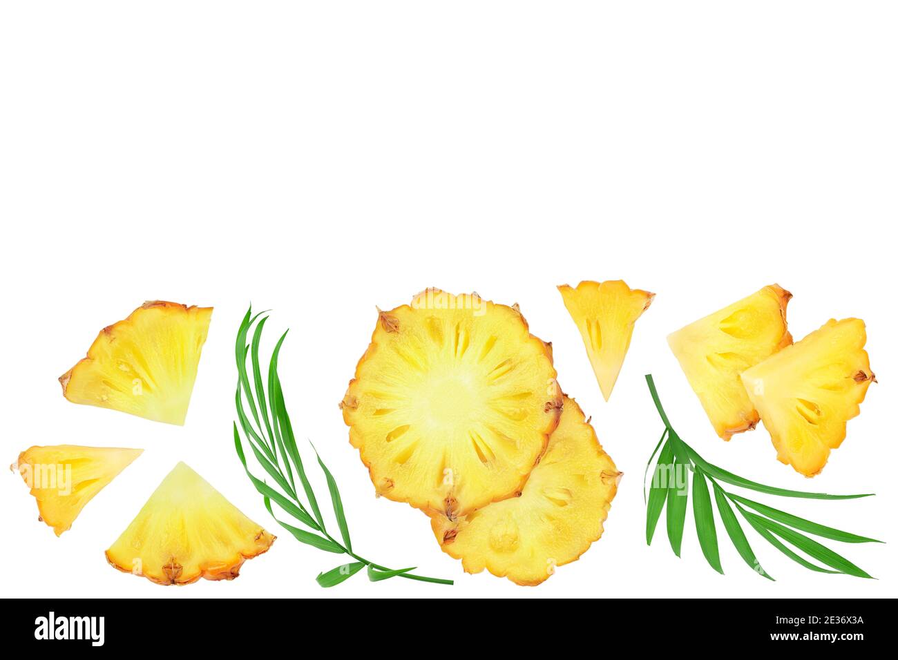 pineapple slices isolated on white background . Top view with copy ...