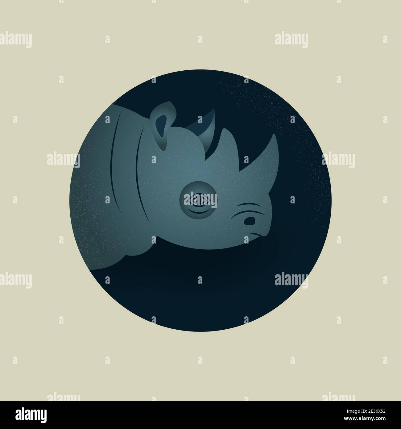 Cartoon character flat color rhino. Rhino logo in circle. Vector