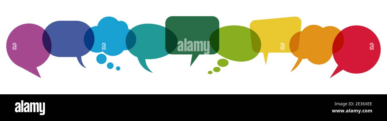 illustration of colored speech bubbles in a row with space for text on ...
