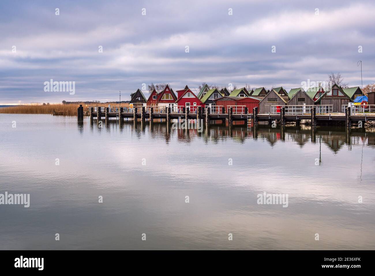 Boathouses in the port of Ahrenshoop, Germany. Stock Photo