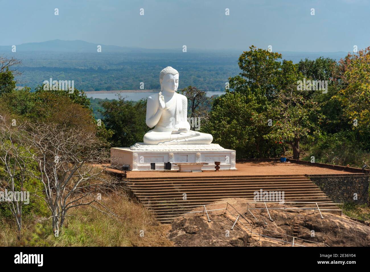 Giant seated buddha Statue, Buddhist monastery of Mihintale, Anuradhapura, North Central Province, Sri Lanka Stock Photo