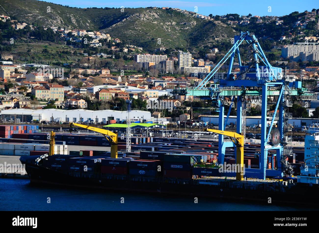 large containerport in the city of Marseille Stock Photo