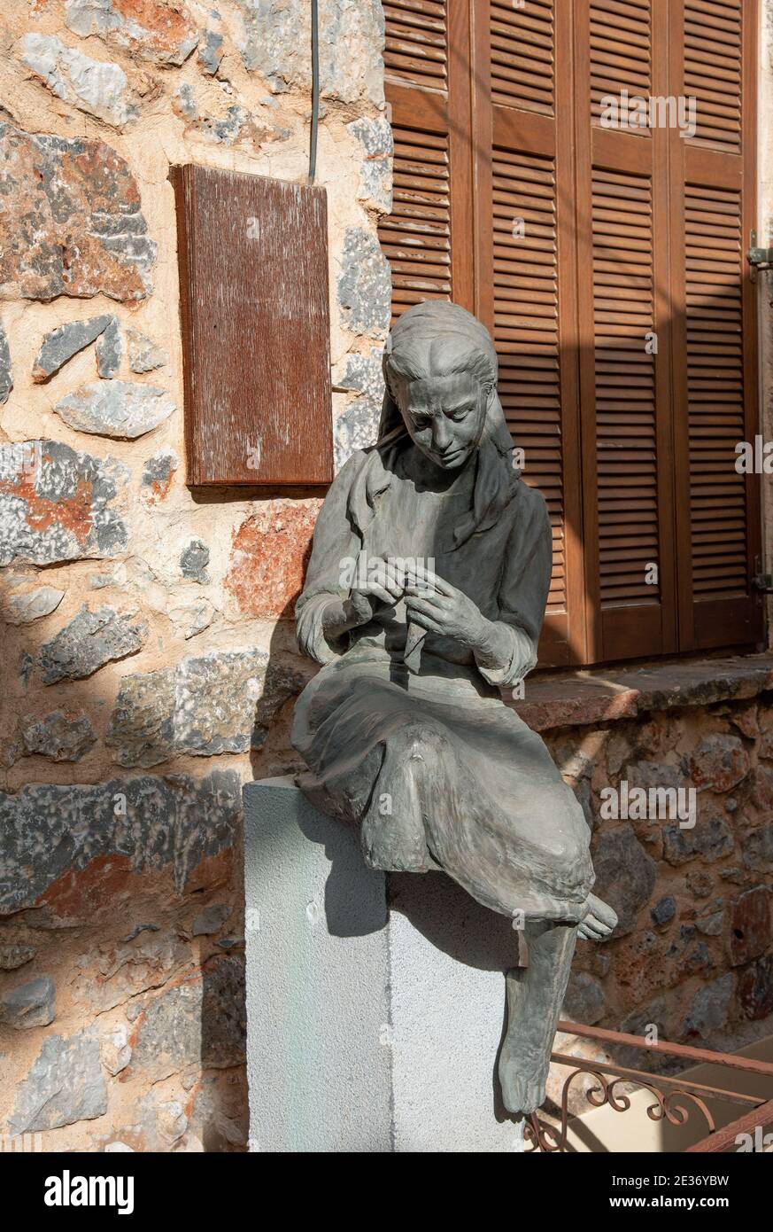 Kritsa, Crete, Greece, 18 October 2020. A beautiful sculpture a local heroine girl Rodanthe Stock Photo