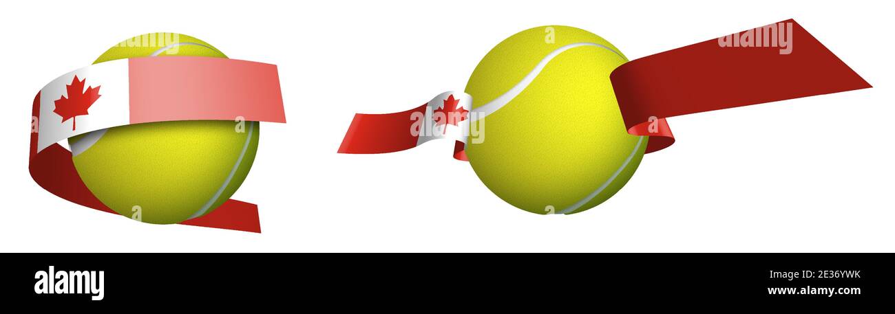 sports tennis ball in ribbons with colors of Canadian flag. Isolated vector on white background Stock Vector