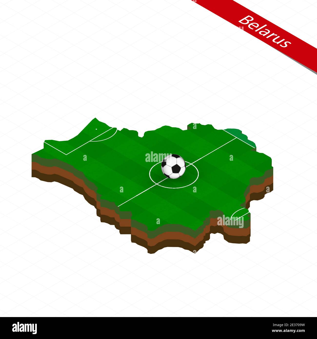 Isometric map of Belarus with soccer field. Football ball in center of ...