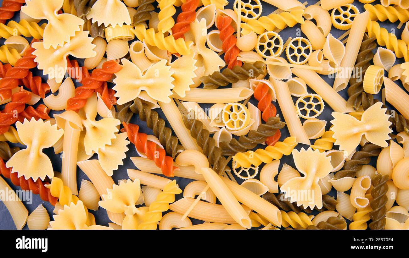 Different Types Of Italian Pasta Flour Products And Food In Cooking Stock Photo Alamy