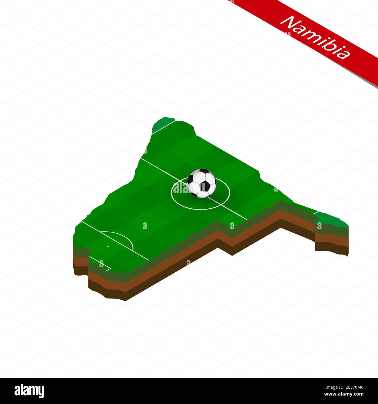 Isometric map of Namibia with soccer field. Football ball in center of ...