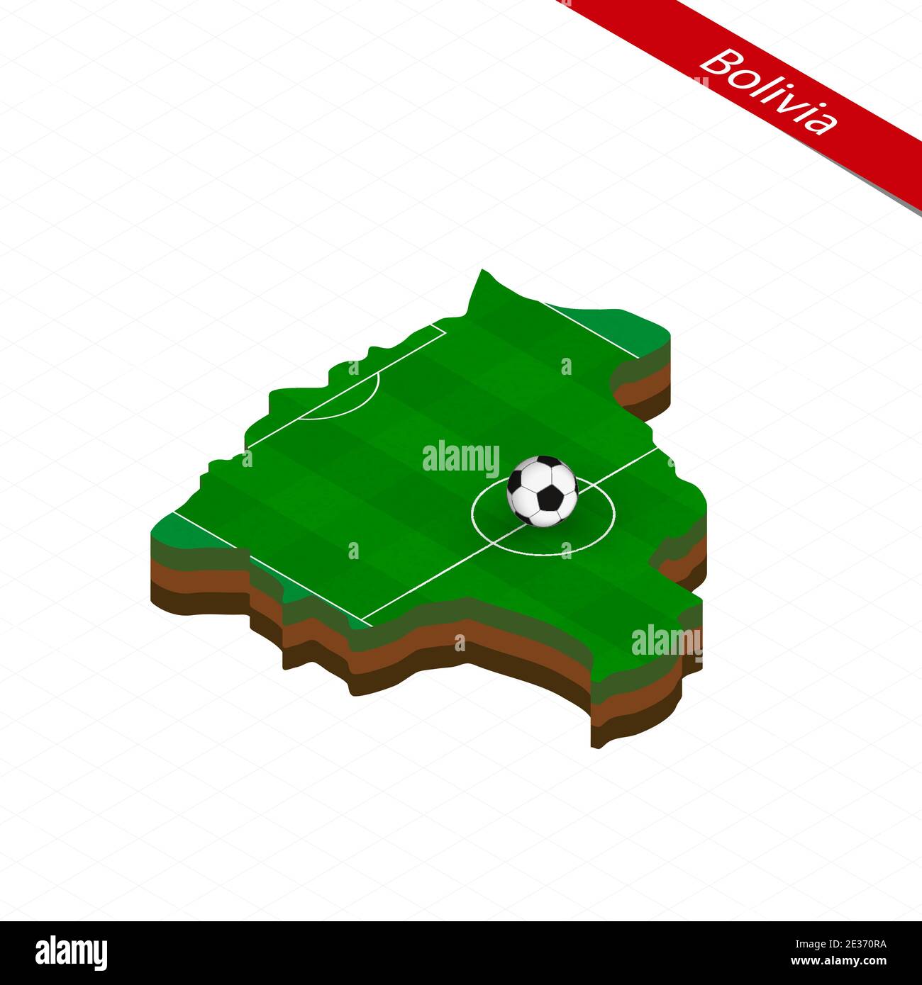 Isometric map of Bolivia with soccer field. Football ball in center of ...