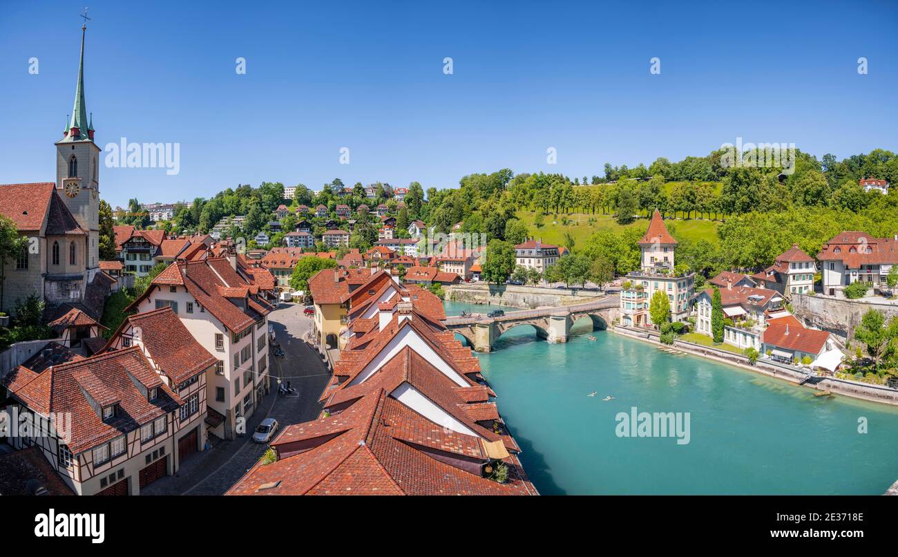River Aare, Bernese Old Town, Nydeggkirche, Untertorbruecke, Nydegg district, Bern, Canton of Bern, Switzerland Stock Photo