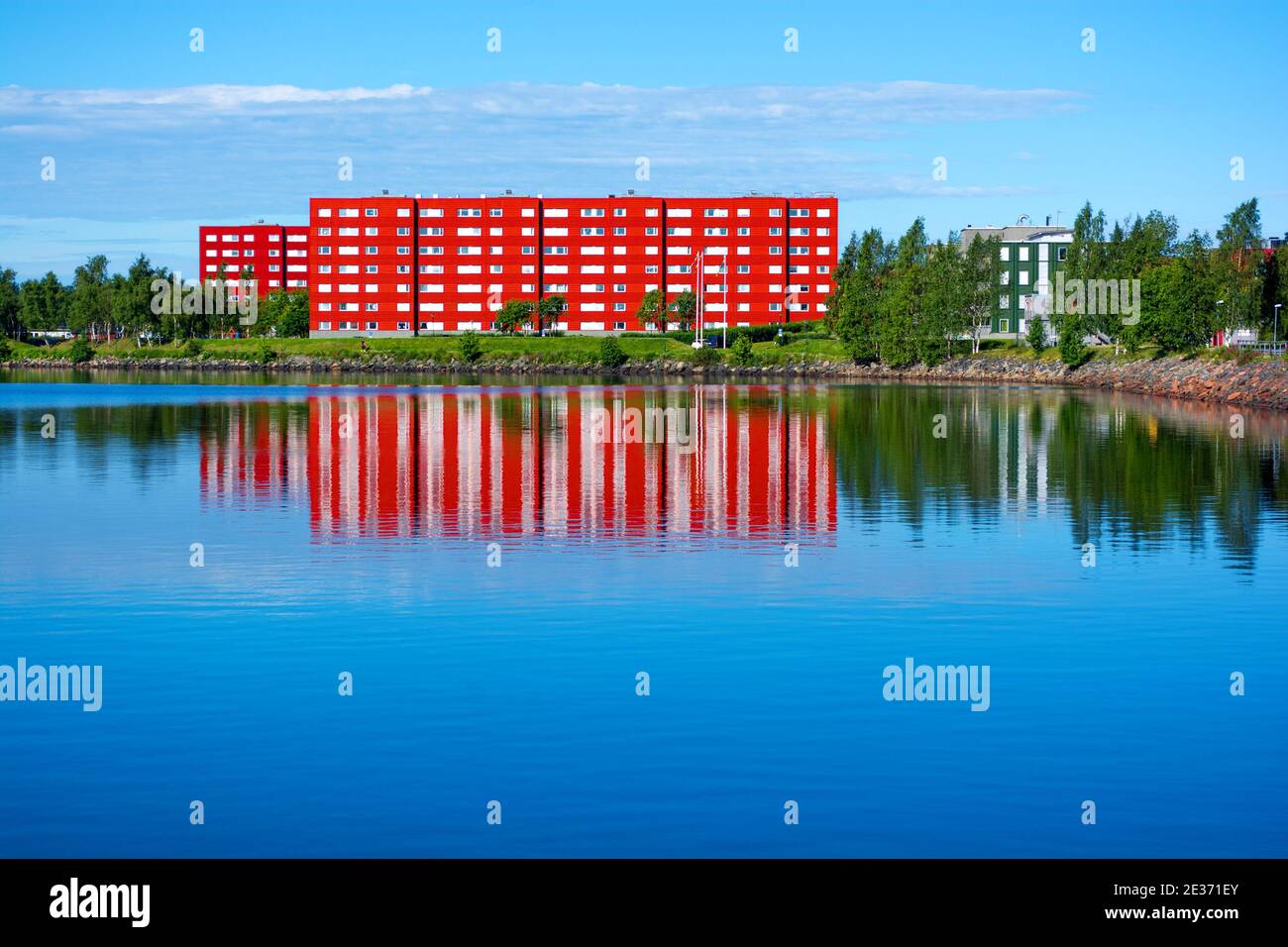 Red apartment building in Luleå (Sweden Stock Photo Alamy