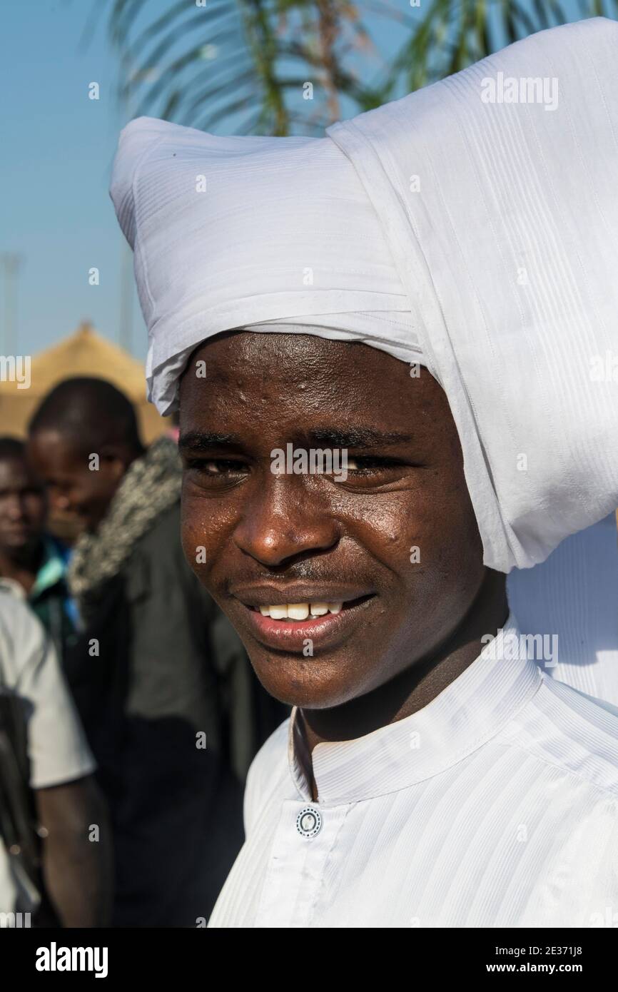 Toubou beduin man, portrait, tribal festival, Place de la Nation, N'Djamena, Chad Stock Photo