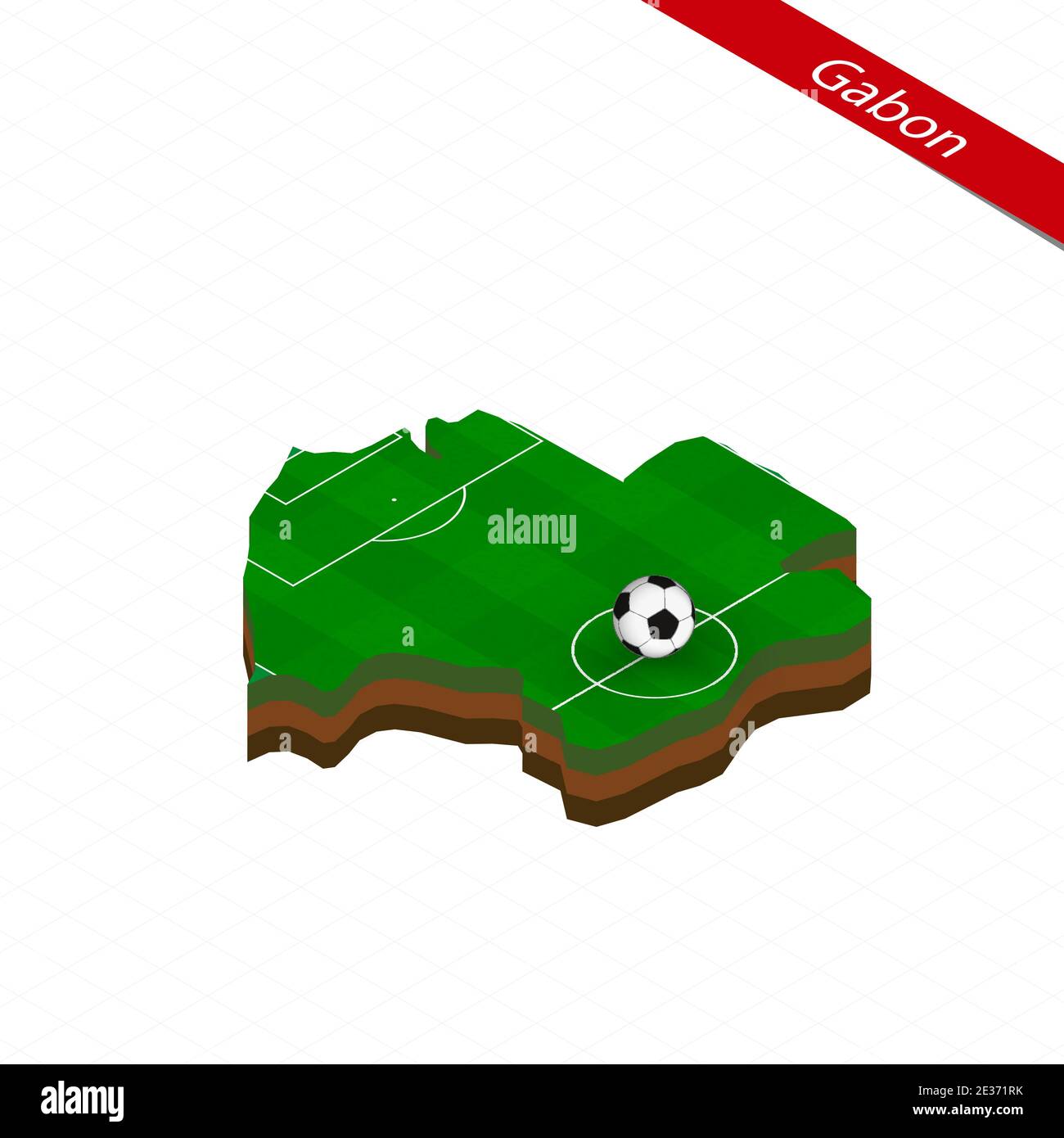 Isometric map of Gabon with soccer field. Football ball in center of ...