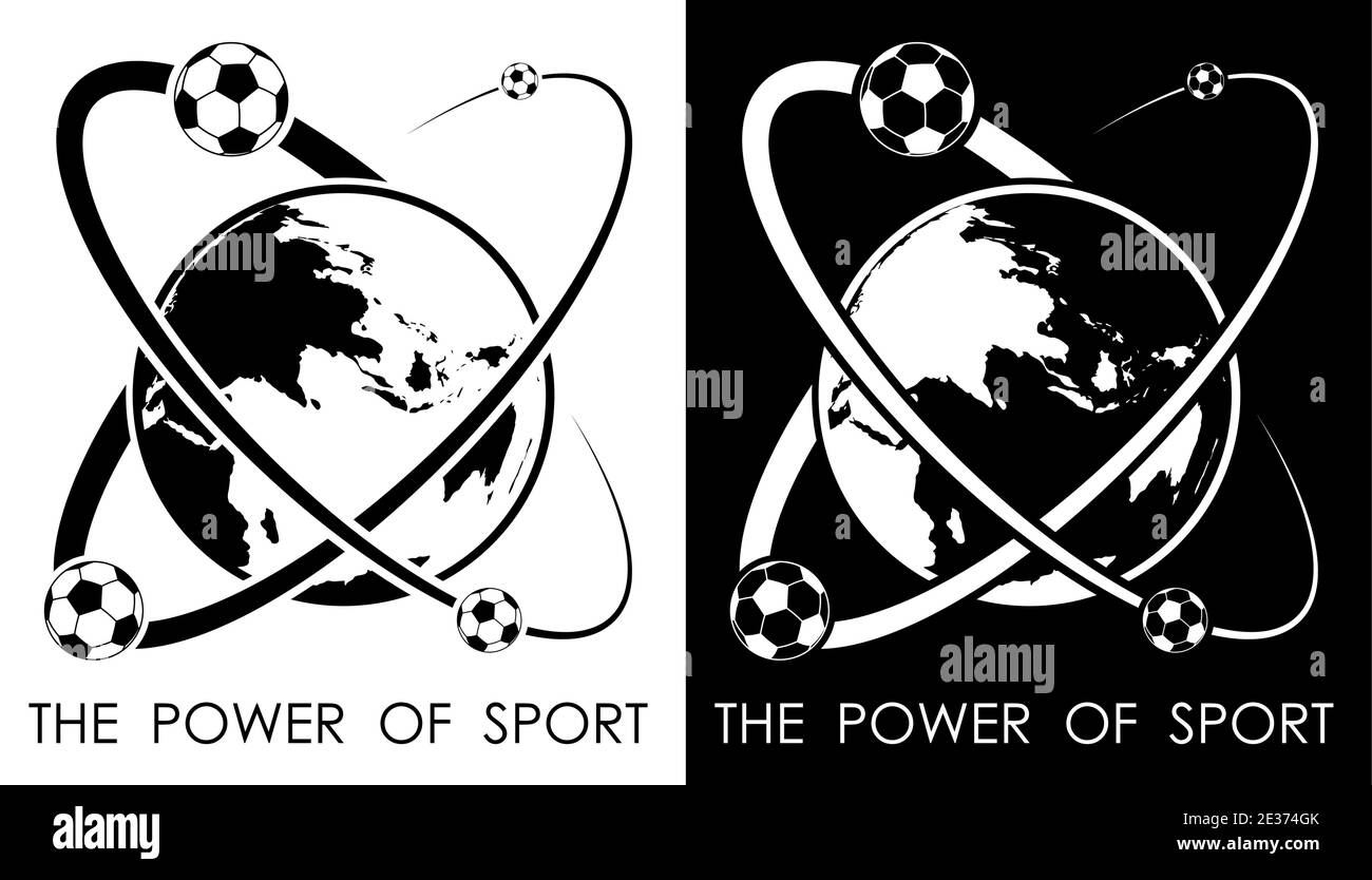soccer balls revolve around earth in form of atom. Power and